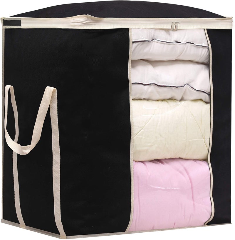MISSLO King Comforters Storage Bag 120L for Blankets Clothes Sweaters Beddings Organizer with Reinfored Handles Non-Metal Fabric Storage Bin Organizer, Black - Image 1